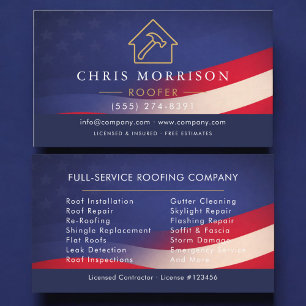 Patriotic Roofing Roofer Business Card