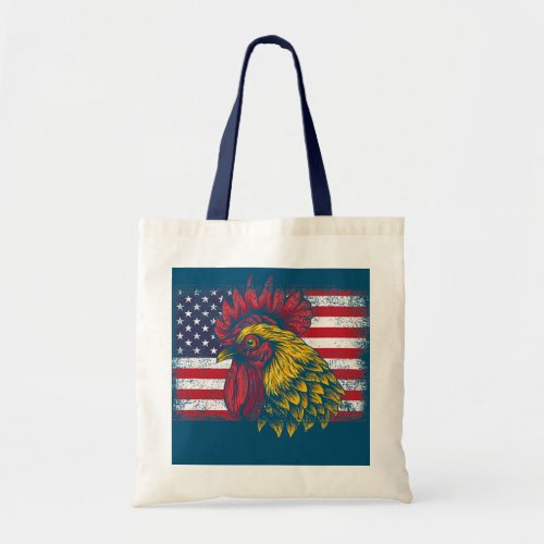 Patriotic Rooster American Flag 4th Of July Tote Bag