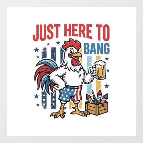 Patriotic Rooster Fireworks Vintage Shirt Design_1 Window Cling