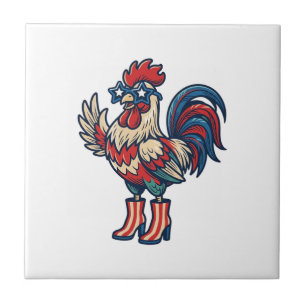 Patriotic Rooster in Heels Vintage Engraving Shirt Ceramic Tile