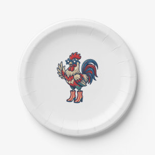 Patriotic Rooster in Heels Vintage Engraving Shirt Paper Plates