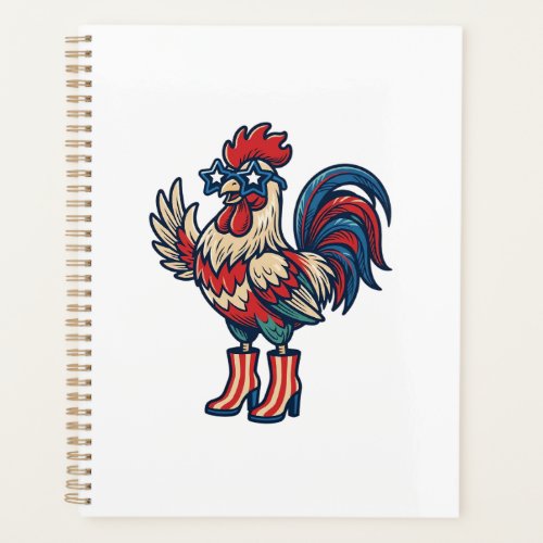 Patriotic Rooster in Heels Vintage Engraving Shirt Planner
