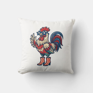 Patriotic Rooster in Heels Vintage Engraving Shirt Throw Pillow
