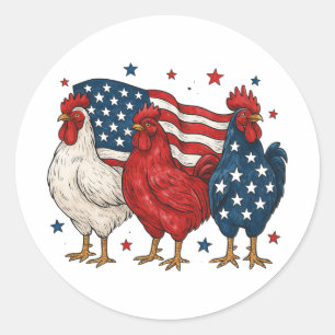 Patriotic Rooster Trio Funny USA Flag Chicken Classic Round Sticker