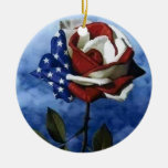 Patriotic Rose Ceramic Ornament at Zazzle