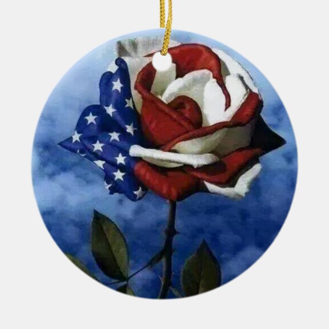 Patriotic Rose Ceramic Ornament (Front)