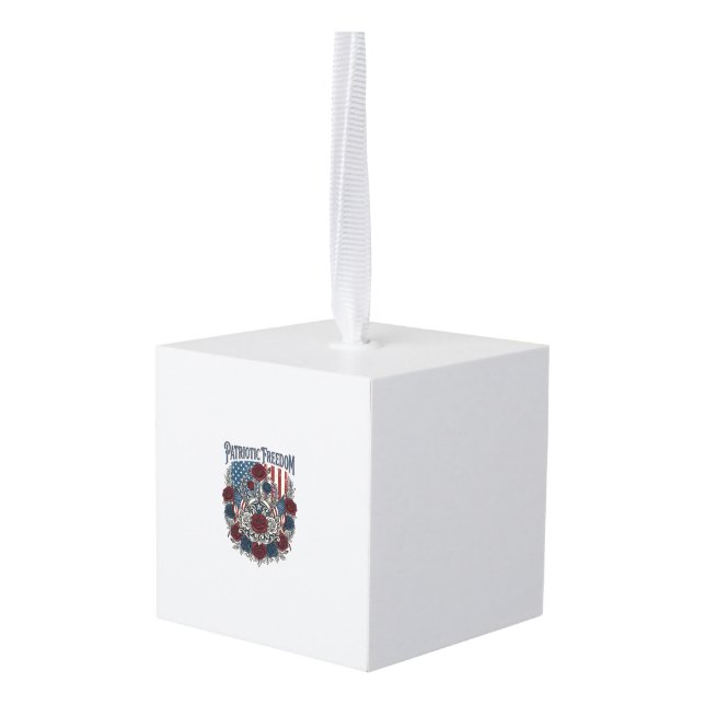 Patriotic Rose Garden Cube Ornament (Back Angled)