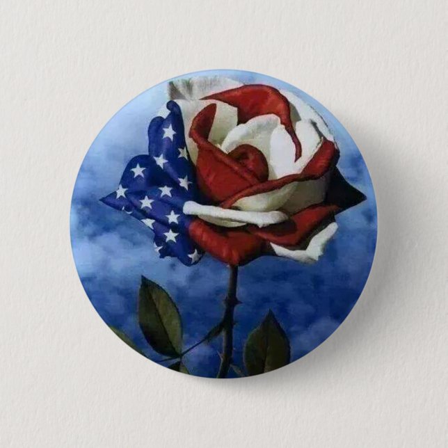 Patriotic Rose Pinback Button (Front)