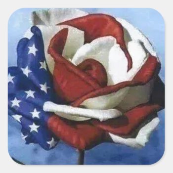 Patriotic Rose Square Sticker by unFrazzled at Zazzle