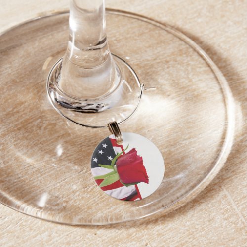 Patriotic Rose Wine Charm