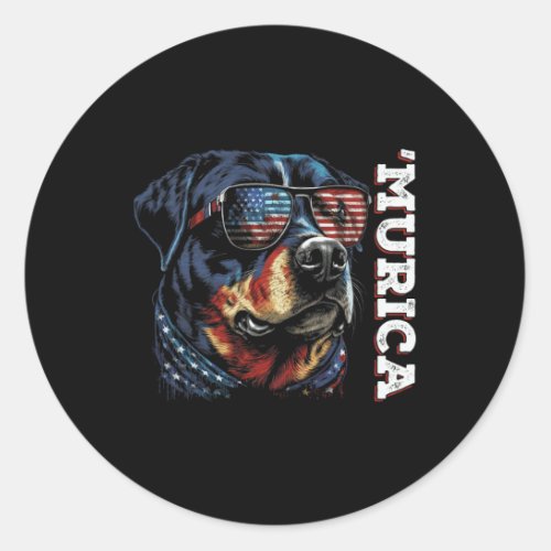 Patriotic Rottweiler 4th Of July Dog  Classic Round Sticker