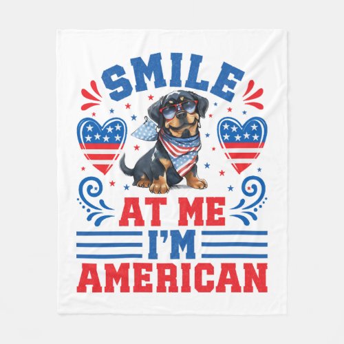 Patriotic Rottweiler Dog for 4th Of July Fleece Blanket