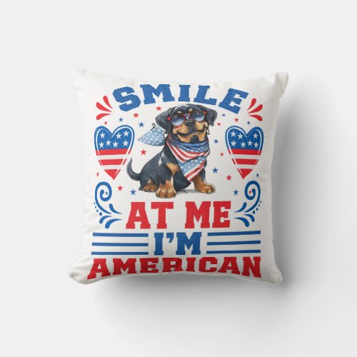 Patriotic Rottweiler Dog for 4th Of July Throw Pillow