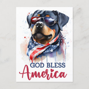 Patriotic Rottweiler, God Bless America Postcard