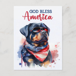 Patriotic Rottweiler, God Bless America Postcard