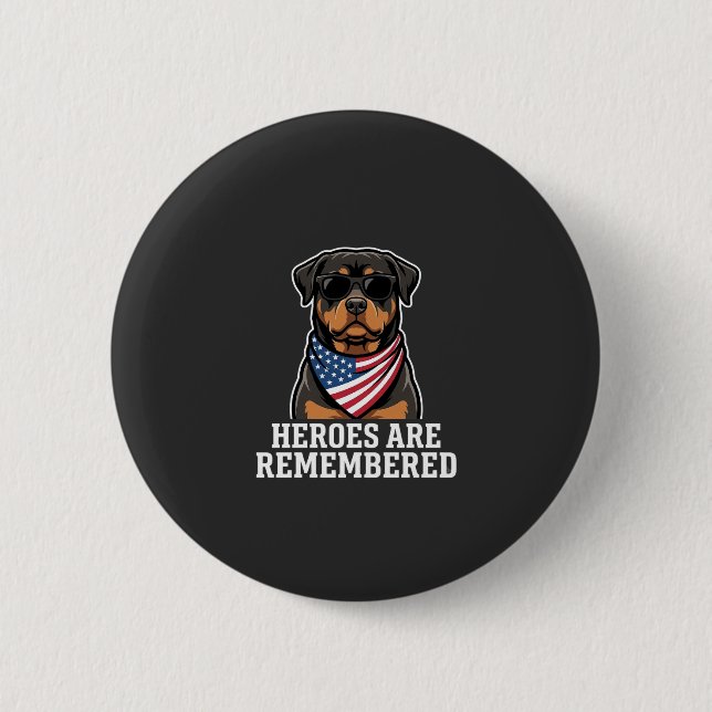 Patriotic Rottweiler Hero Dog Vector Design Button (Front)