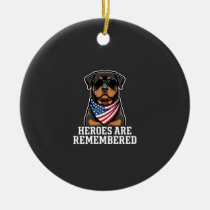 Patriotic Rottweiler Hero Dog Vector Design Ceramic Ornament