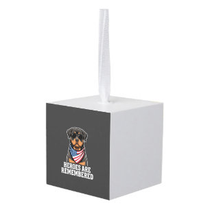 Patriotic Rottweiler Hero Dog Vector Design Cube Ornament