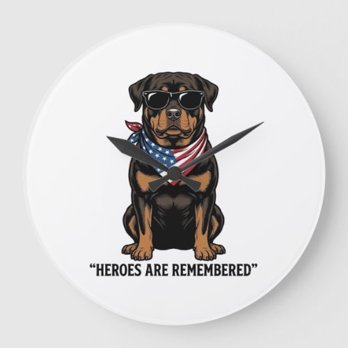 Patriotic Rottweiler Hero Dog Vintage Design_1 Large Clock