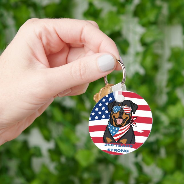 Patriotic Rottweiler Keychain (Hand)