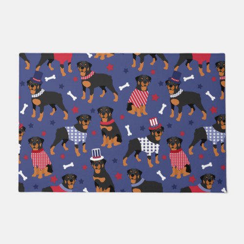 Patriotic Rottweiler Pattern Doormat