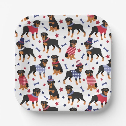 Patriotic Rottweiler Pattern Paper Plates