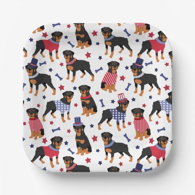 Patriotic Rottweiler Pattern Paper Plates (Front)