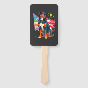 Patriotic Rottweiler with USA Flag Art Hand Fan