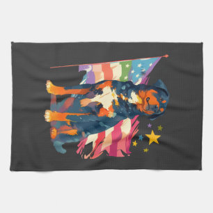 Patriotic Rottweiler with USA Flag Art Kitchen Towel