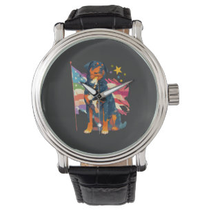 Patriotic Rottweiler with USA Flag Art Watch