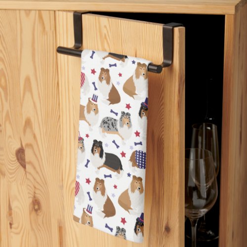 Patriotic Rough Collie Pattern Kitchen Towel