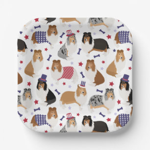 Patriotic Rough Collie Pattern Paper Plates