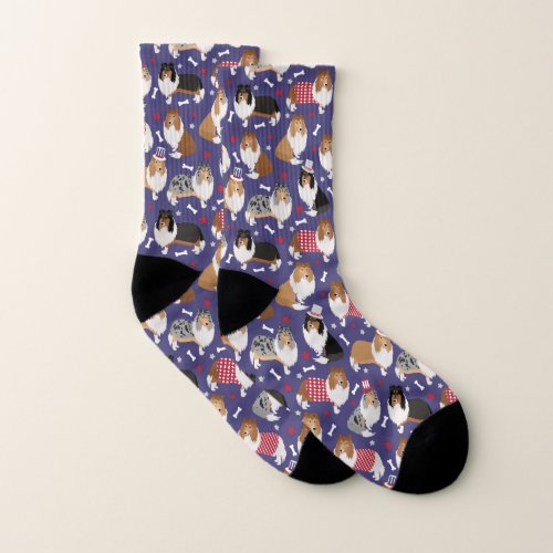 Patriotic Rough Collie Pattern Socks