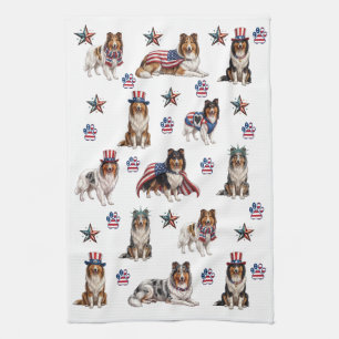Patriotic Rough Collies Kitchen Towel