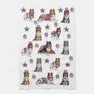Patriotic Rough Collies Kitchen Towel