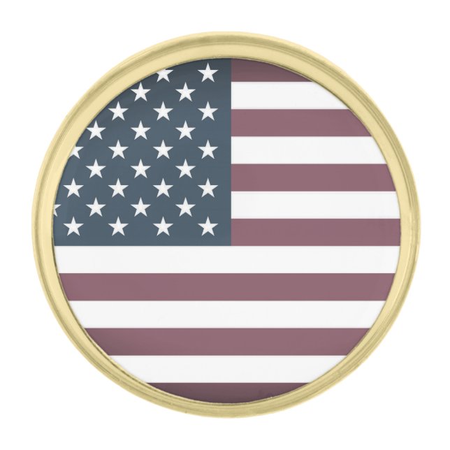 Patriotic round lapel pin with American flag (Front)