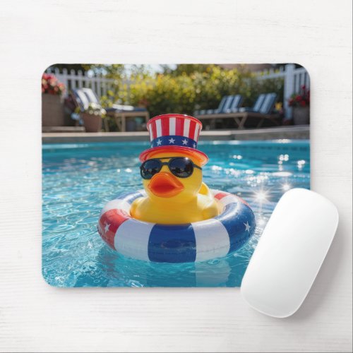 Patriotic Rubber Duck in a Pool Mouse Pad