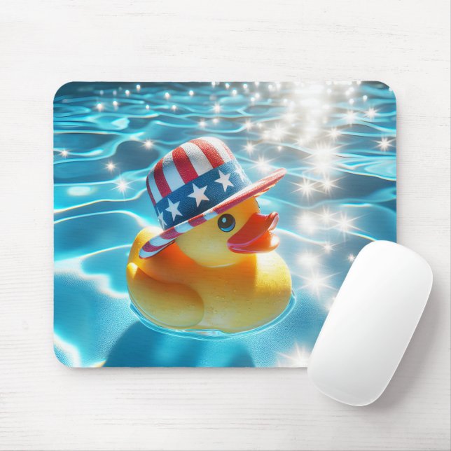 Patriotic Rubber Duck In Pool Mouse Pad (With Mouse)