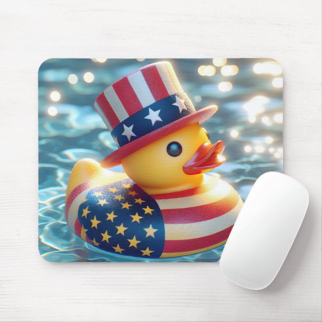 Patriotic Rubber Duck In Pool Mouse Pad (With Mouse)