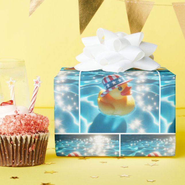 Patriotic Rubber Duck In Pool Wrapping Paper (Birthday Party)
