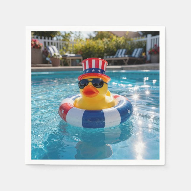 Patriotic Rubber Duck in Swimming Pool Napkins (Front)