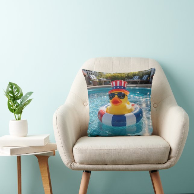 Patriotic Rubber Duck in Swimming Pool Throw Pillow (Chair)