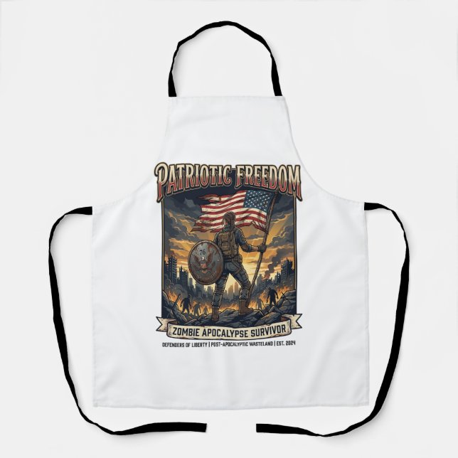 Patriotic Rust Flag Survivor Zombie Apocalypse Fre Apron (Front)