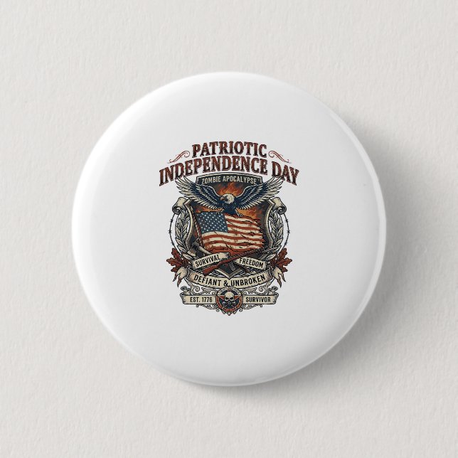 Patriotic Rust Flag Survivor Zombie Apocalypse Fre Button (Front)