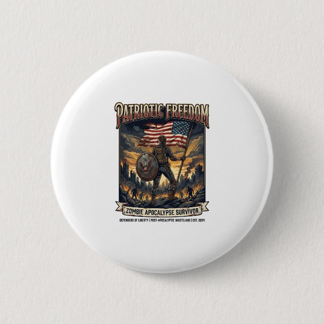 Patriotic Rust Flag Survivor Zombie Apocalypse Fre Button (Front)