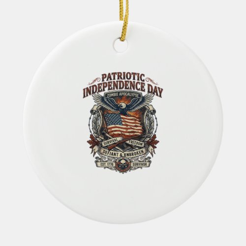 Patriotic Rust Flag Survivor Zombie Apocalypse Fre Ceramic Ornament