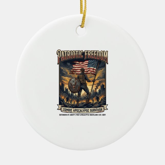 Patriotic Rust Flag Survivor Zombie Apocalypse Fre Ceramic Ornament (Front)