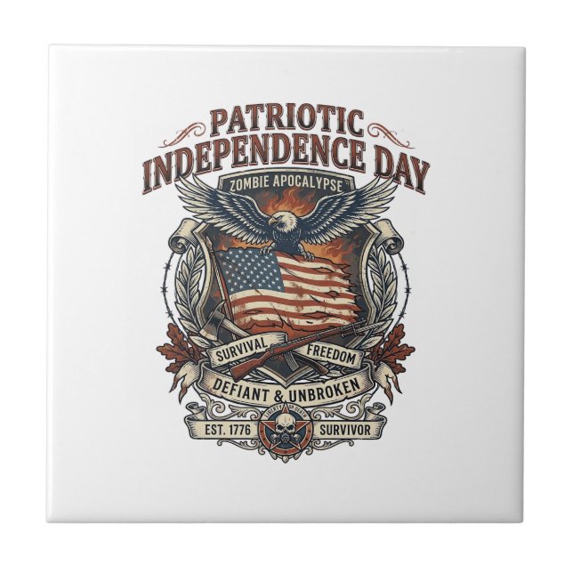 Patriotic Rust Flag Survivor Zombie Apocalypse Fre Ceramic Tile (Front)