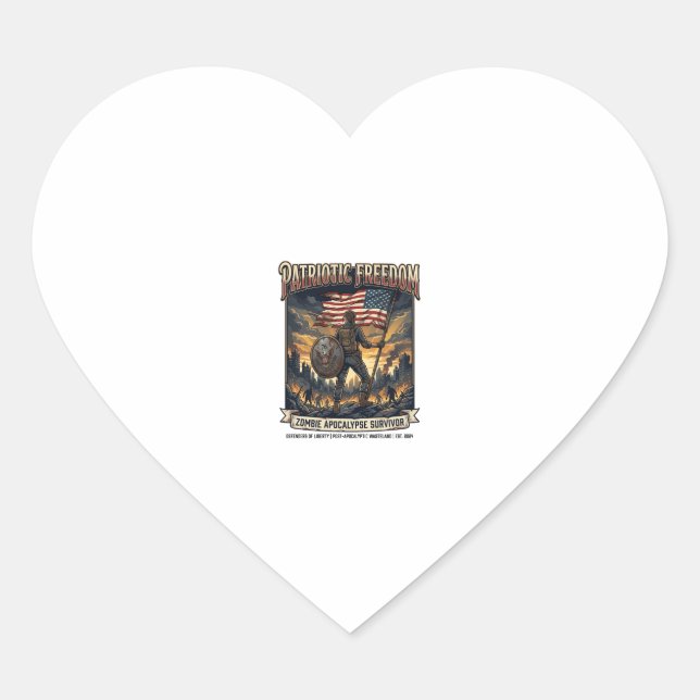 Patriotic Rust Flag Survivor Zombie Apocalypse Fre Heart Sticker (Front)