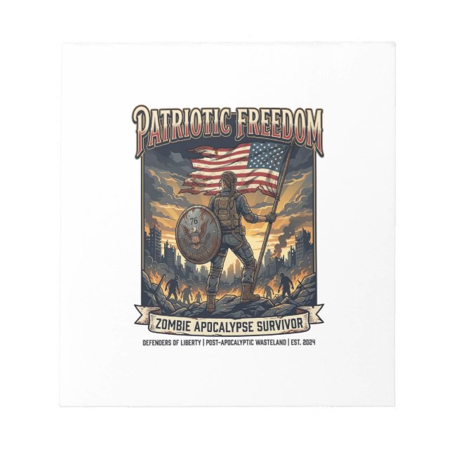 Patriotic Rust Flag Survivor Zombie Apocalypse Fre Notepad (Front)